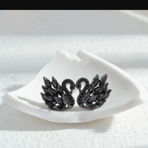Black Crystal Swan Statement Earrings